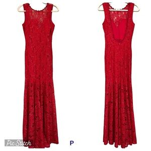 Red Lace Backless Maxi Formal Dress Gown Size Large
